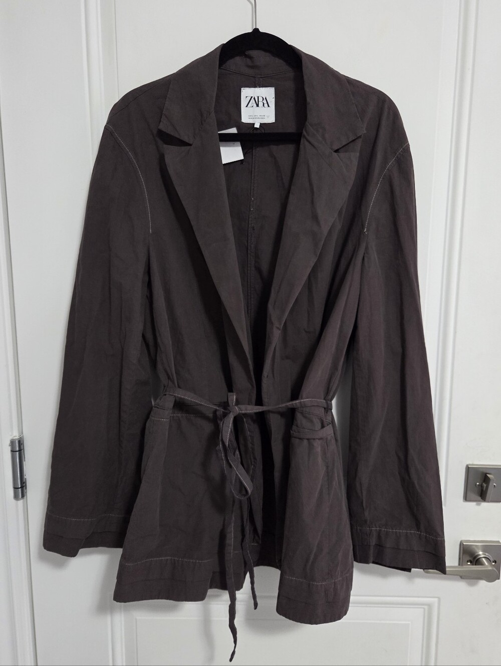 Zara Women's Oversized Poplin Belted Open Front Blazer - Size L